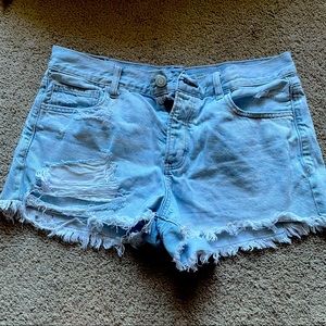 American Eagle Light Wash Fringe Shorts